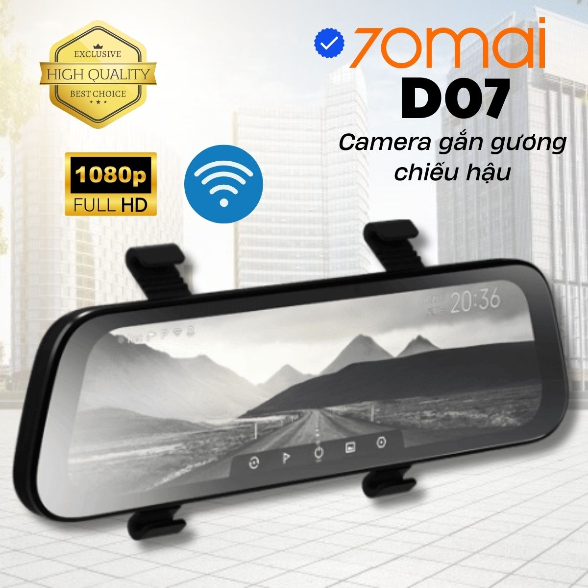 Camera hành trình gắn gương chiếu hậu Xiaomi 70mai D07 màn hình 9.35inch, Full HD 1080p, wifi