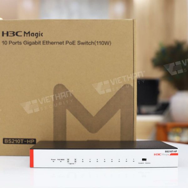 Thiết bị chuyển mạch PoE 10 cổng gigabit H3C BS210T-HP tốc độ chuyển mạch 14,9Mpps, công suất PoE 110W
