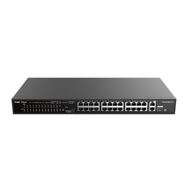 Bộ chuyển mạch PoE 24 cổng 180W Ruijie RG-ES126S-LP V2 24-Port 10/100 Mbps, 2-Port Gigabit