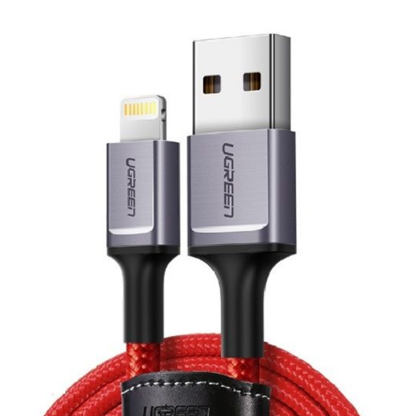 Cáp sạc nhanh Lightning Ugreen 80635 US293 dài 1m, màu đỏ, chuẩn MFi, hỗ trợ sạc nhanh 2.4A