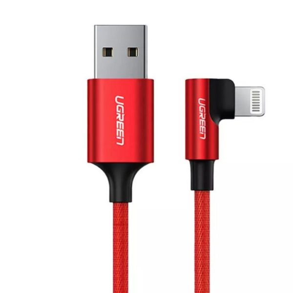 Cáp sạc nhanh Lightning Ugreen 60555 US299 dài 1m, màu đỏ, hỗ trợ sạc nhanh 2.4A, tốc độ truyền dữ liệu 480Mbps