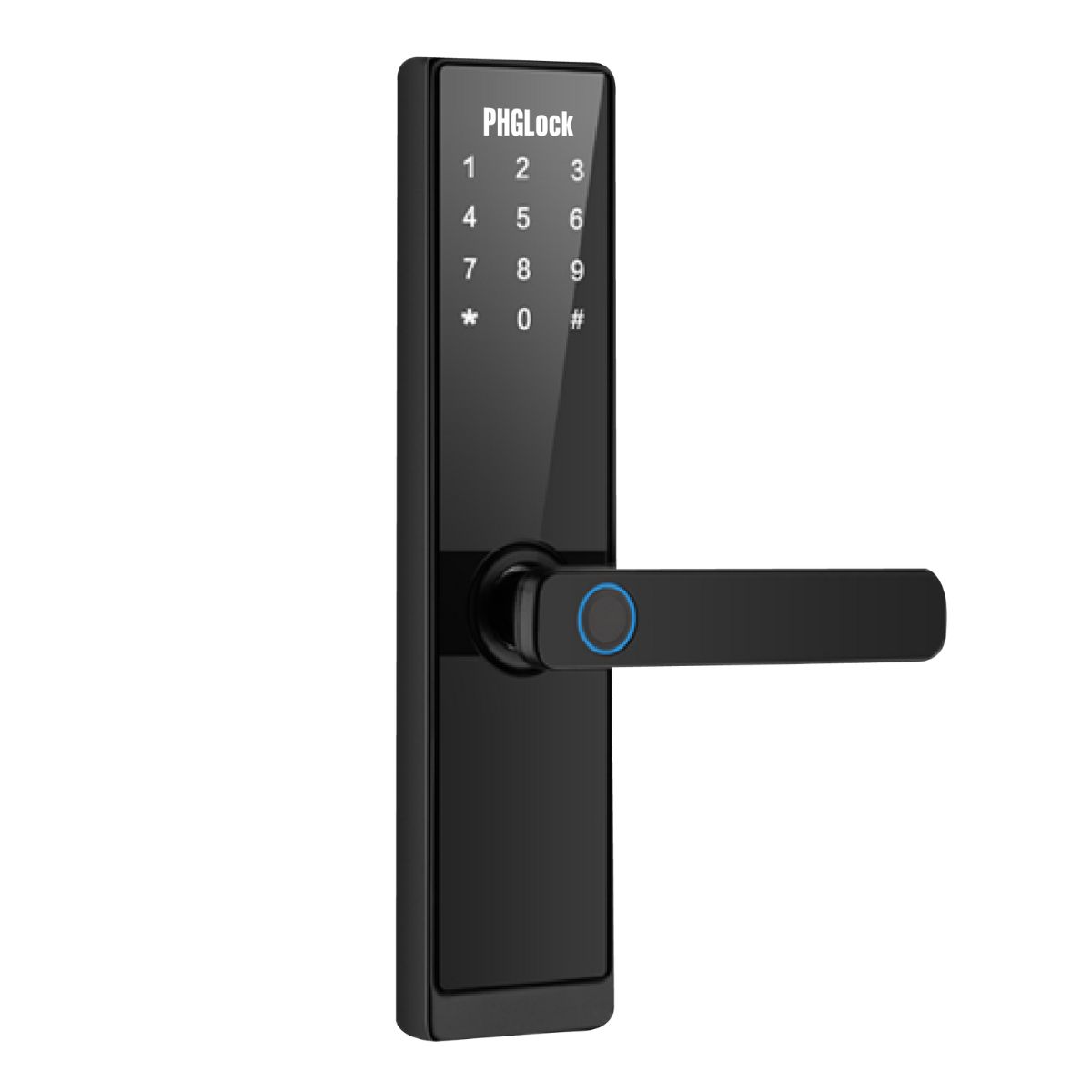 Khóa vân tay thông minh PHGLock FP8021 màu đen, 100 vân tay, 100 thẻ, 100 mã số, mở App, chìa cơ, chống dò mã