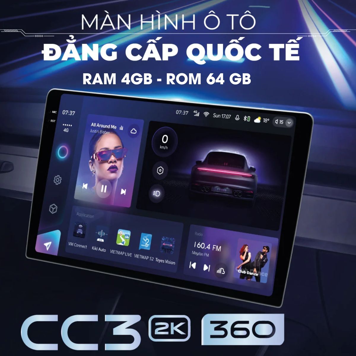 Android ô tô thông minh TEYES CC3 2K 360 Ram 4GB - Rom 64 GB, dẫn đường thông minh