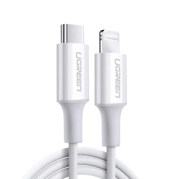 Cáp sạc dài 25cm USB-C to Lightning Ugreen 60746 US171 màu trắng, hỗ trợ sạc nhanh PD 3A