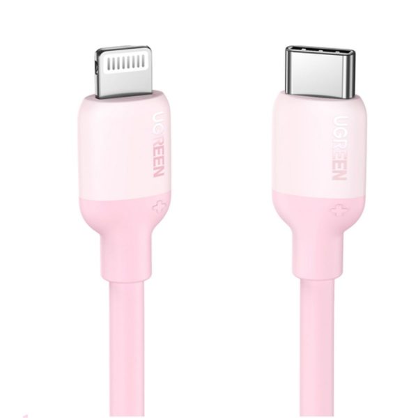 Cáp sạc nhanh 1m silicone Lightning chuẩn MFi Ugreen 60625 US387 màu hồng, sạc nhanh 3A