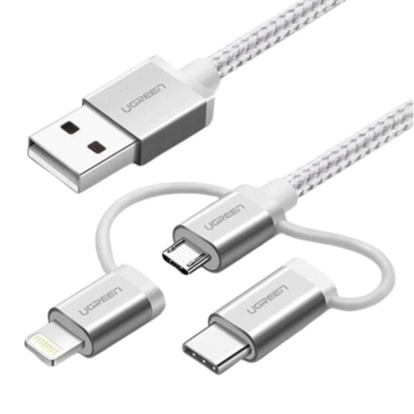 Cáp sạc nhanh đa năng Ugreen 50203 US186 màu trắng bạc, tốc độ lên đến 480Mbps