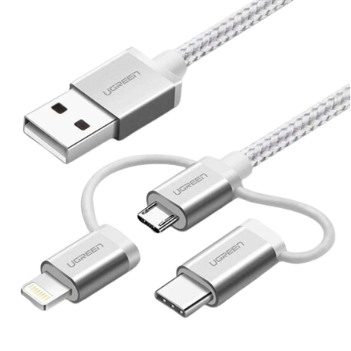 Cáp sạc nhanh đa năng Ugreen 50203 US186 màu trắng bạc, tốc độ lên đến 480Mbps