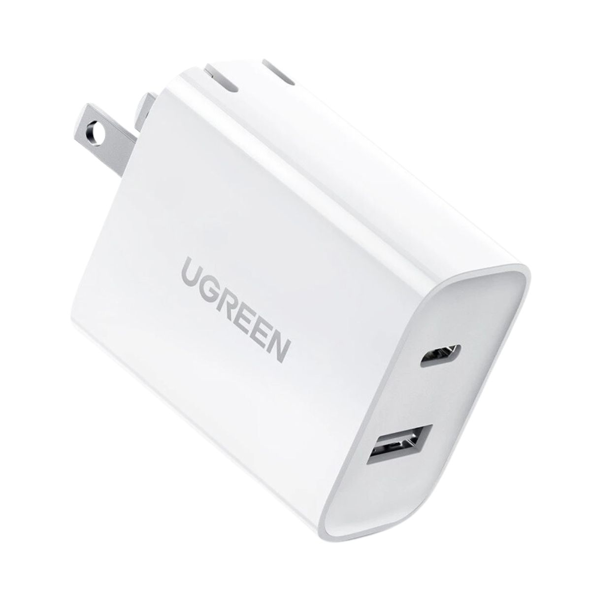Bộ sạc tường 2 cổng Ugreen 60467 CD170 màu trắng, 1 cổng USB-C và 1 cổng USB-A