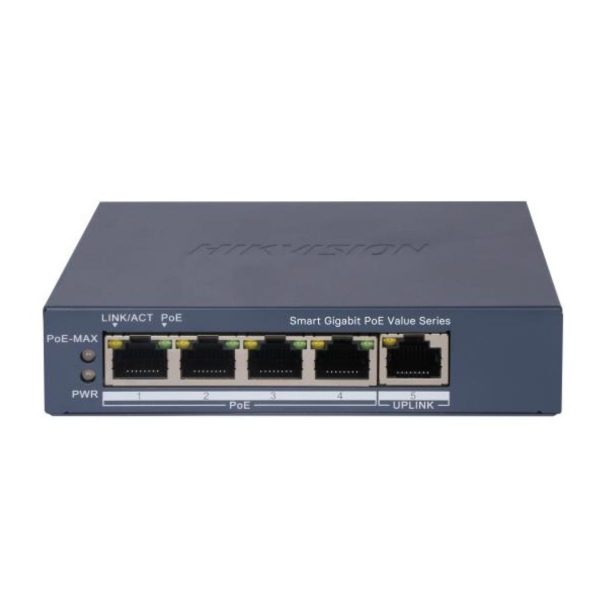 Switch PoE 5 cổng Gigabit Hikvision DS-3E1505P-EI/M công suất 45W, truyền dẫn tối đa 300m