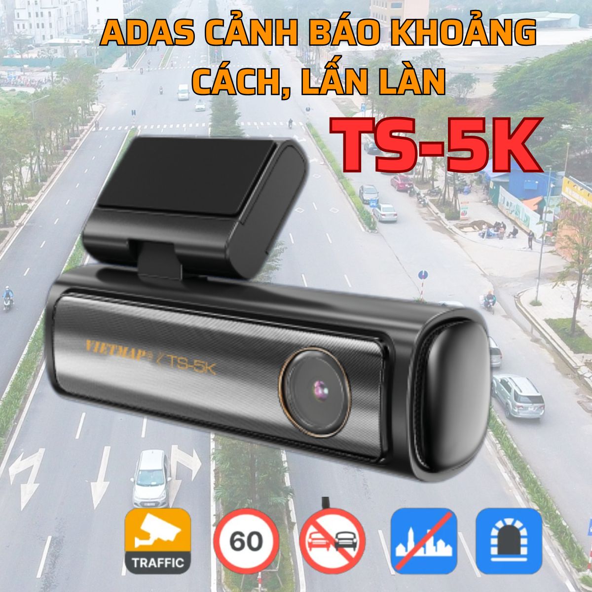 Camera hành trình trước sau Vietmap TS-5K 4K cảnh báo lệch làn, điều khiển bằng giọng nói