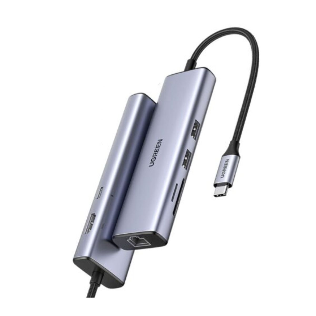 Thiết bị mở rộng 7 in 1 Ugreen 90568 CM512 Type-C sang HDMI+SD+TF+2 cổng USB 3.0+RJ45