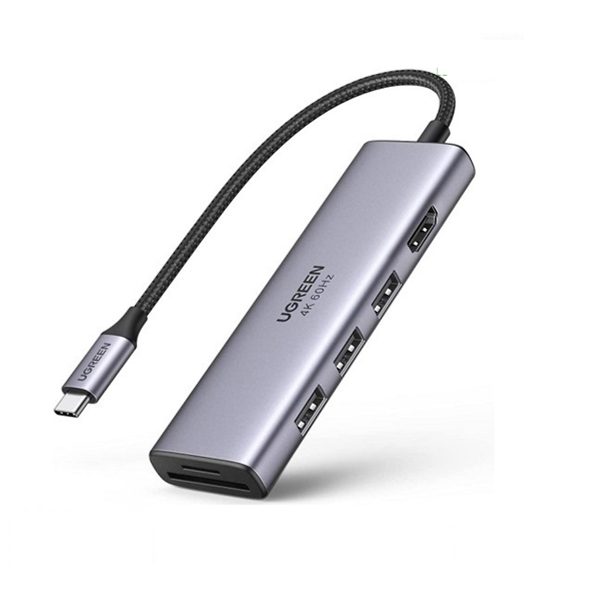 Bộ chuyển 6 in 1 Ugreen 60383 CM511 Type-C to HDMI/ Hub USB 3.0/ SD/TF