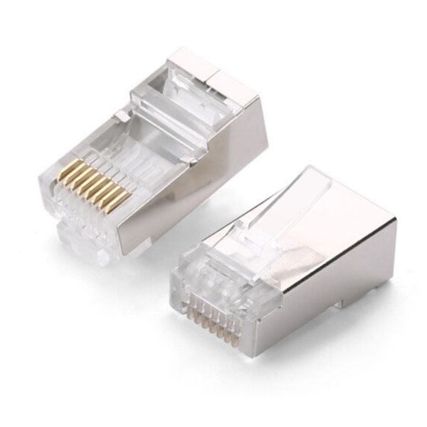 Đầu bấm mạng Ugreen 50248 NW111 Shielded Crystal, RJ45/CAT6E/CAT6, mạ vàng 24K (Hộp 100 cái)