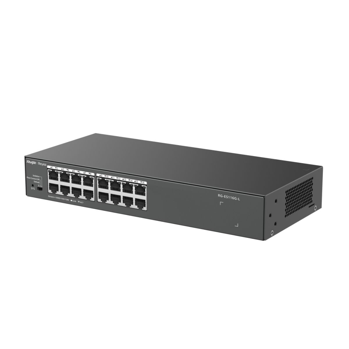 Bộ chuyển mạch Reyee RG-ES116G-L, 16 cổng 10/100/1000 BASE-T, 32Gbps, half-duplex, full-duplex, MAC 8K