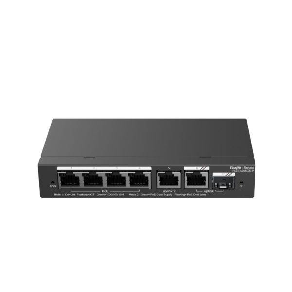 Switch Quản Lý Poe Reyee RG-ES206GS-P 4 cổng 10/100/1000BASE-T, công suất PoE 54W, 1 uplink 1000M RJ45, tốc độ 12Gbps
