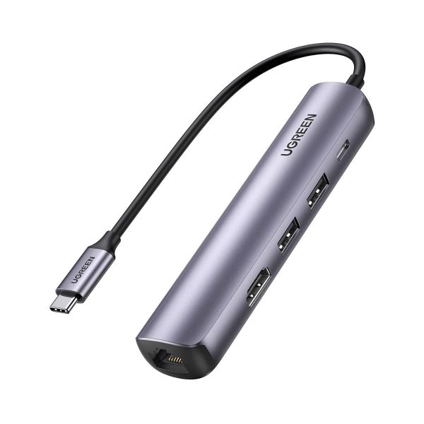 Bộ chuyển 5 in 1 Ugreen 10919 CM418 Type C sang HDMI + 2*USB 3.0 + LAN