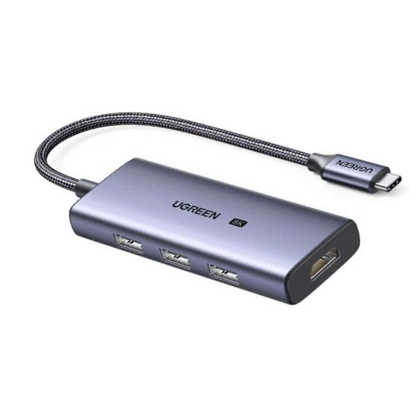Bộ chuyển 4 in 1 Ugreen 50629 CM500 Type C sang 3*USB 3.0 + HDMI 8K@30Hz/4K@120Hz, 15 cm