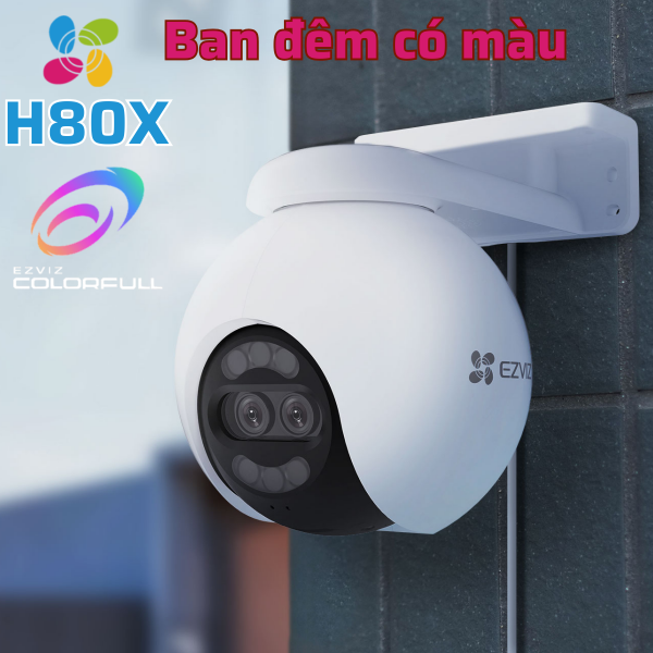 Camera Ezviz ngoài trời có màu ban đêm H80X  2 ống kính Dual 4K (8MP+2MP), khẩu độ lớn F1.0