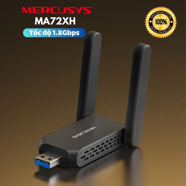 Bộ Thu Wi-Fi 6 USB 3.0 Mercusys MA72XH Tốc Độ 1.8Gbps, Cài Driver Tự Động, Hai Ăng-ten Độ Lợi Cao,Hỗ Trợ MU-MIMO & Bảo Mật WPA3