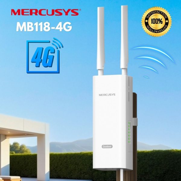 Bộ Phát Wi-Fi Gắn SIM 4G Mercusys MB118-4G, Tốc độ 300 Mbps, Kết nối 32 thiết bị, IP65, Chống sét ±6kV & chống tĩnh điện ±15kV
