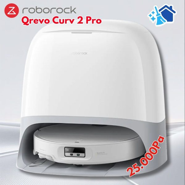 Robot Hút Bụi Roborock Qrevo Curv 2 Pro Mỏng 7.98cm, Lực Hút 25.000Pa, Chống Rối 3 Lớp & Trạm Sạc Đa Năng 3.0