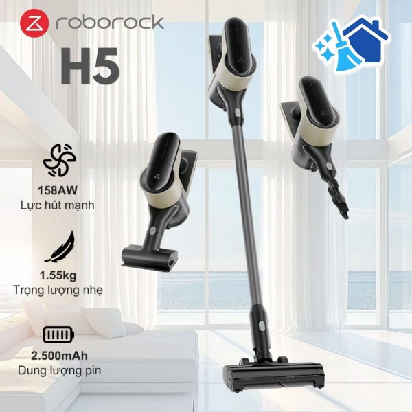 Máy hút bụi cầm tay không dây Roborock H5 Lực hút 158AW, Lọc 5 Giai đoạn 99.997%, Pin 60 phút & Tự động tăng cường lực hút, Hệ thống 9-Cyclone