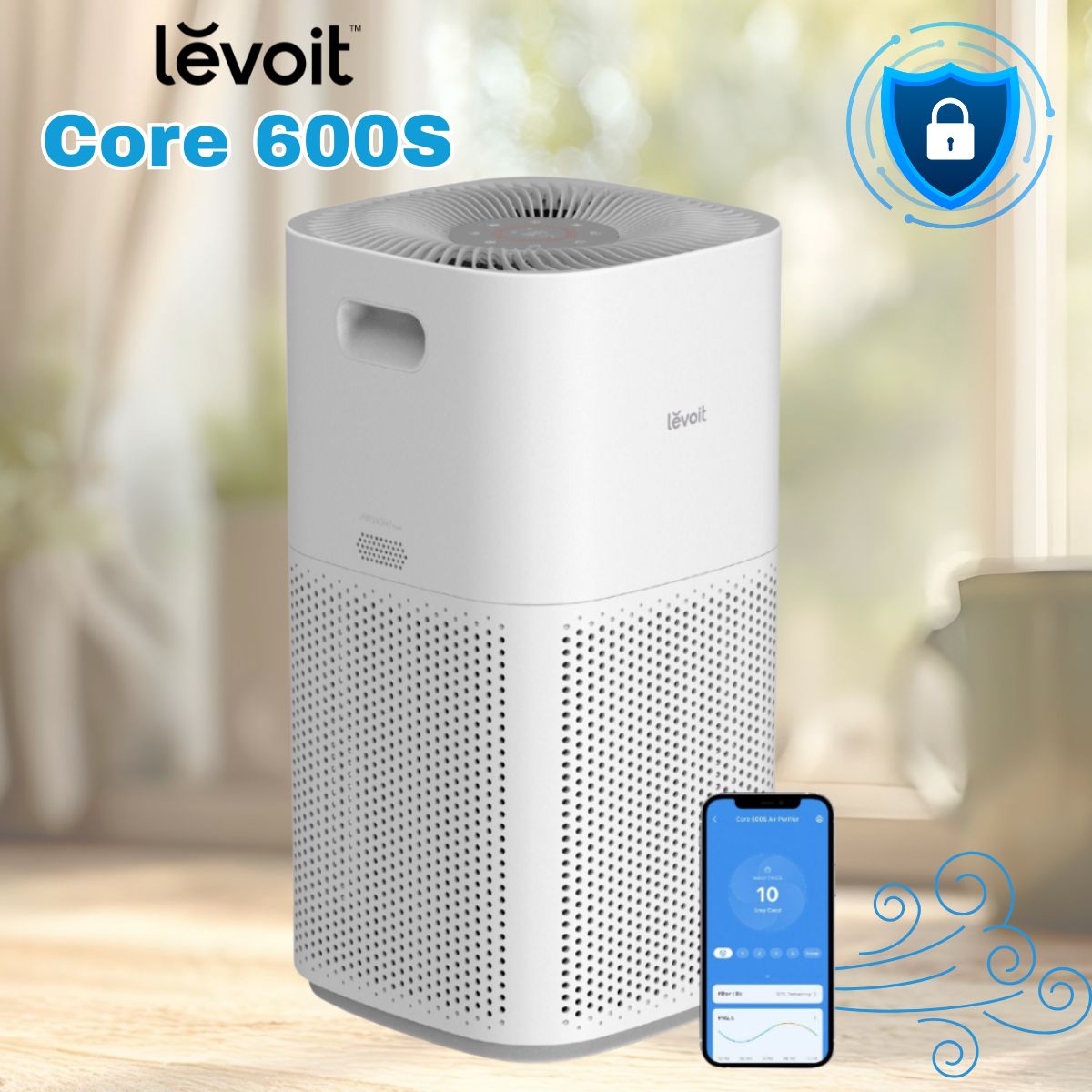 Máy lọc không khí Levoit Core 600S Công Nghệ VortexAir™ 360 độ, Lọc HEPA H13, Cảm biến AirSight Plus