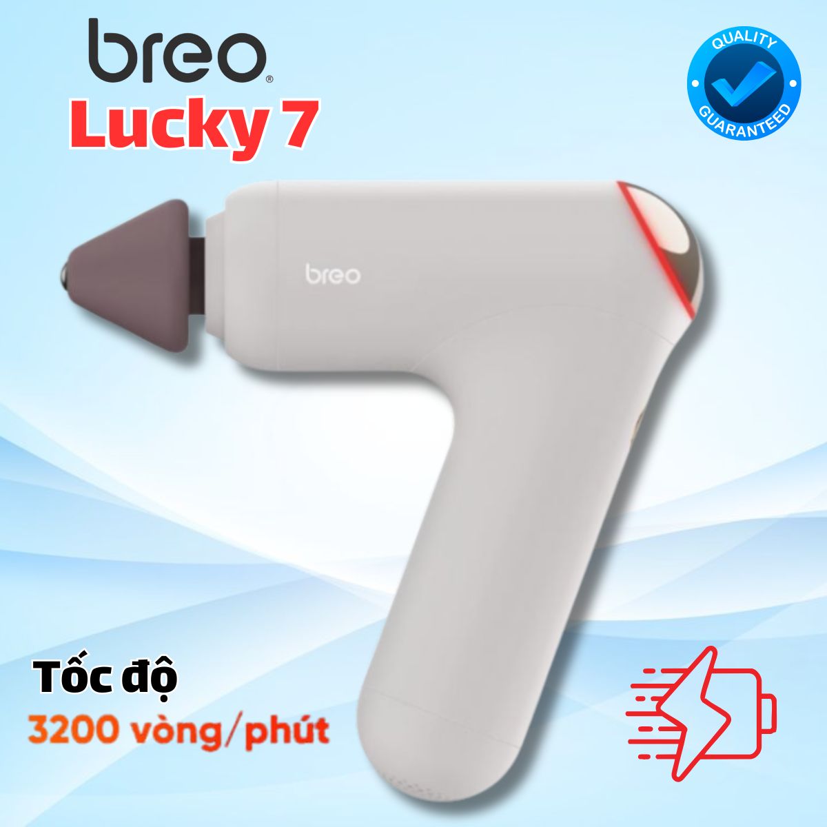 Máy Massage Breo Lucky 7, 6 Chế Độ & 3 Đầu Massage, Công nghệ làm nóng 5s, Động cơ không chổi than,  Pin 2500mAh