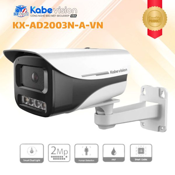 Camera IP Ngoài trời Kabevision KX-AD2003N-A-VN 2MP, 1/2.8"" CMOS,  Hồng ngoại 80m, Hỗ trợ PoE, Tích hợp Mic, Phát hiện người thông minh,  IP67