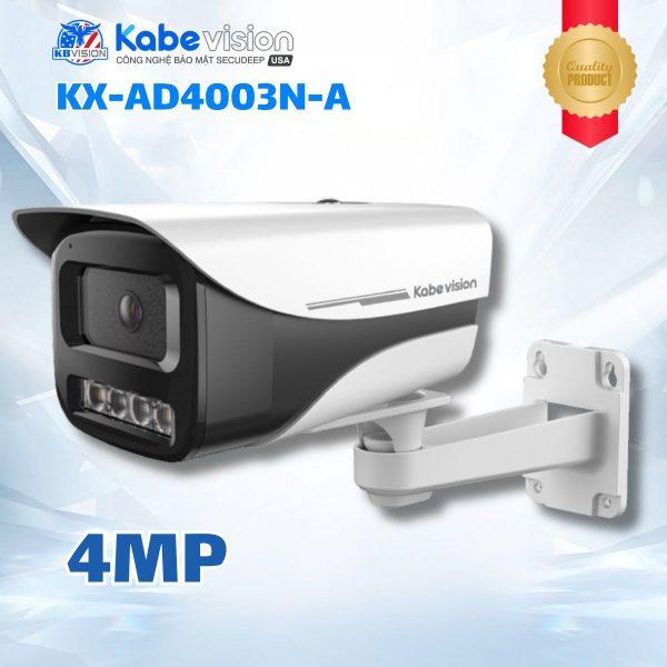 Camera IP Ngoài trời Kabevision KX-AD4003N-A 4MP Nhận diện người AI, Hồng ngoại 60m / LED màu 30m, Hỗ trợ PoE & Mic, 12VDC, IP67