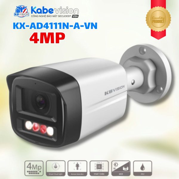 Camera IP Kabevision KX-AD4111N-A-VN 4MP, Ánh sáng kép LED/IR 30m, Tích hợp PoE & Mic, Chống nhiễu (3D-DNR), IP67