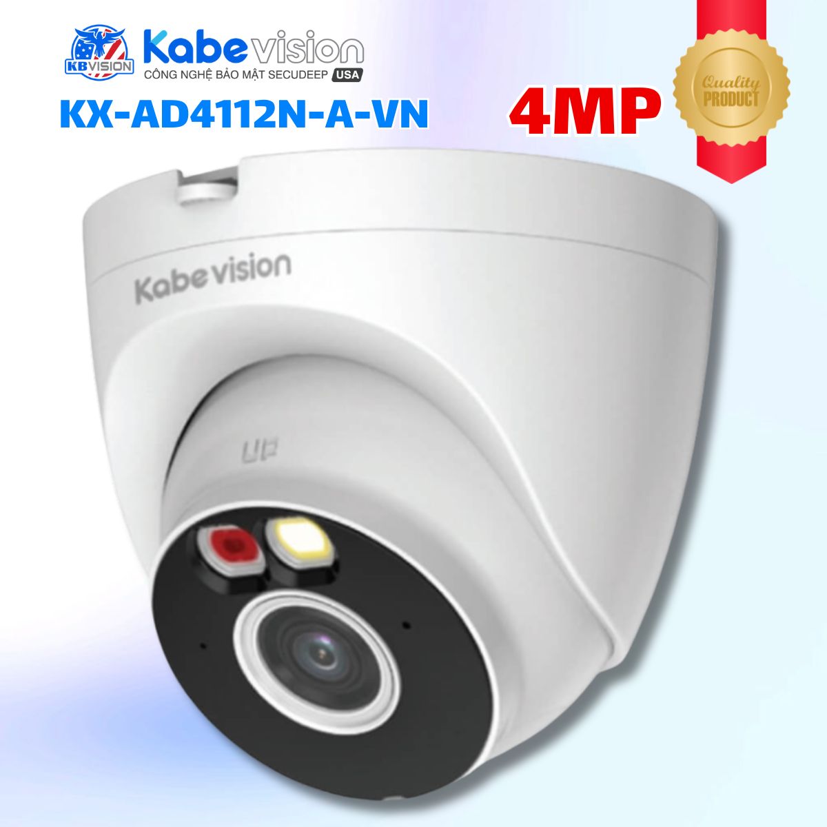 Camera IP Dome Ban đêm có màu Kabevision KX-AD4112N-A-VN 4MP - Tích hợp Mic, Chuẩn IP67, Góc rộng 94°, 12 VDC/PoE
