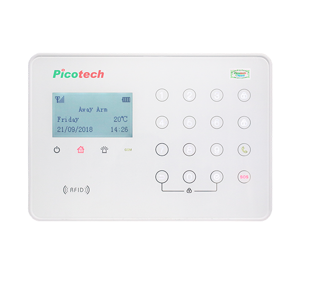 Báo trộm không dây Picotech PCA-8300GSM 32 vùng, Tích hợp Nhiệt kế, Đồng hồ báo thức