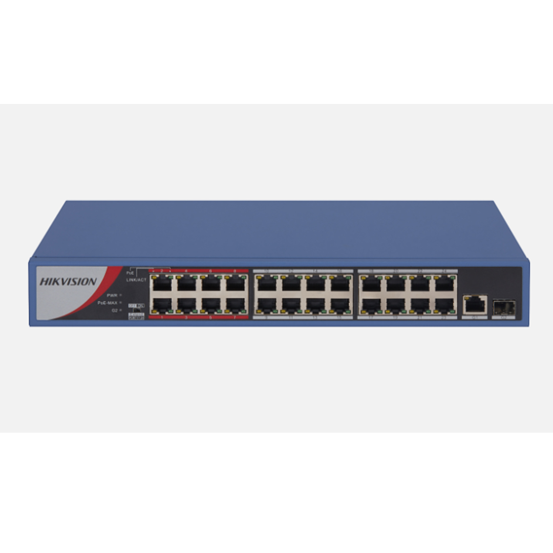 Switch cấp nguồn PoE 24 Port Hikvision DS-3E0326P-E/M(B) công suất 225w, cấp nguồn 250m