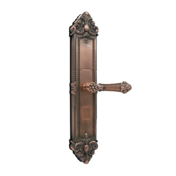 Khóa cửa gỗ bằng đồng PHGLock FP5006 màu đồng và đồng xanh, mở khóa bằng vân tay, thẻ từ MI, mật mã & chìa cơ