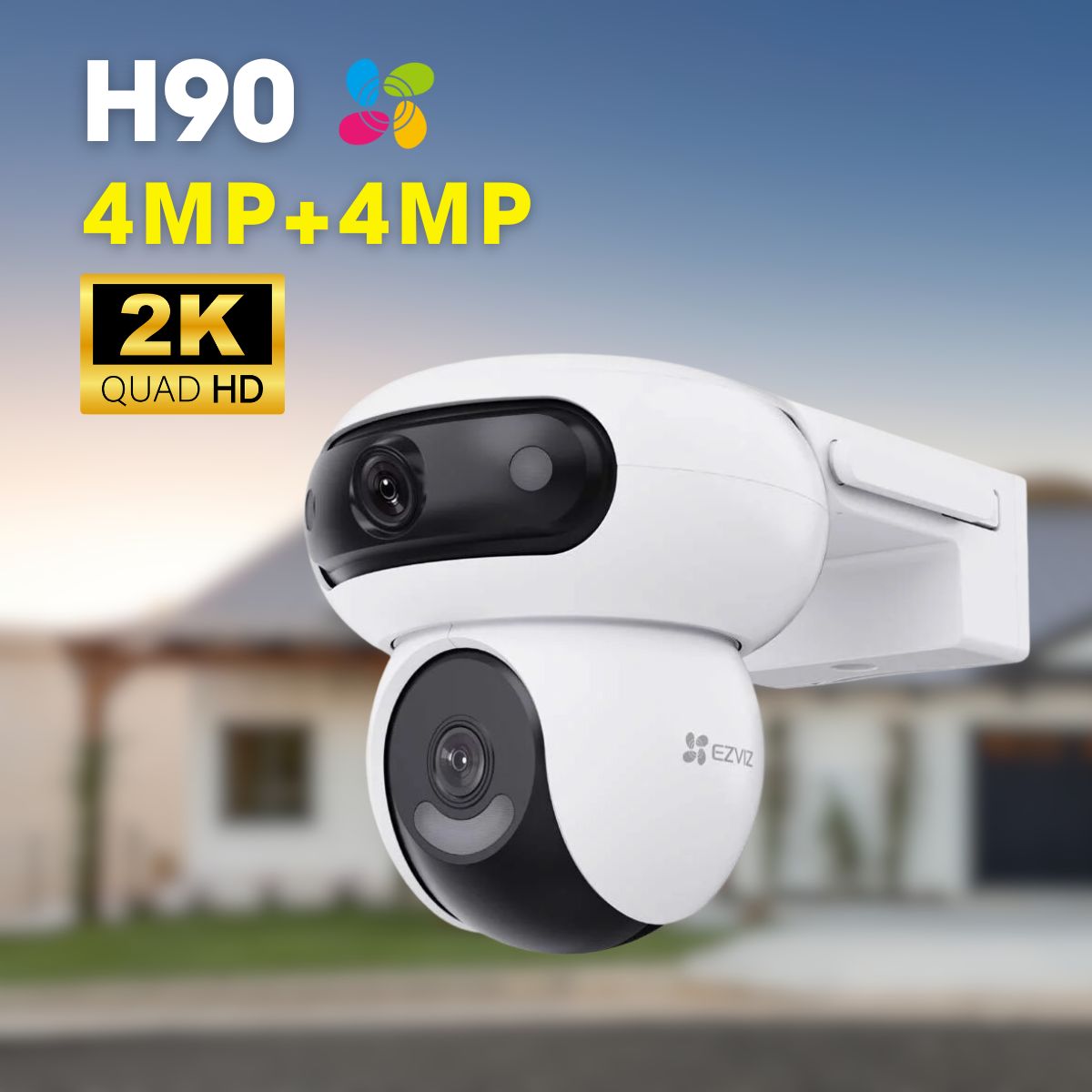 Camera 2 Mắt Ezviz H90 Dual Lens 2K+ (4MP+4MP), Hồng Ngoại 30m, Đàm Thoại 2 Chiều, Đèn Còi Báo Động
