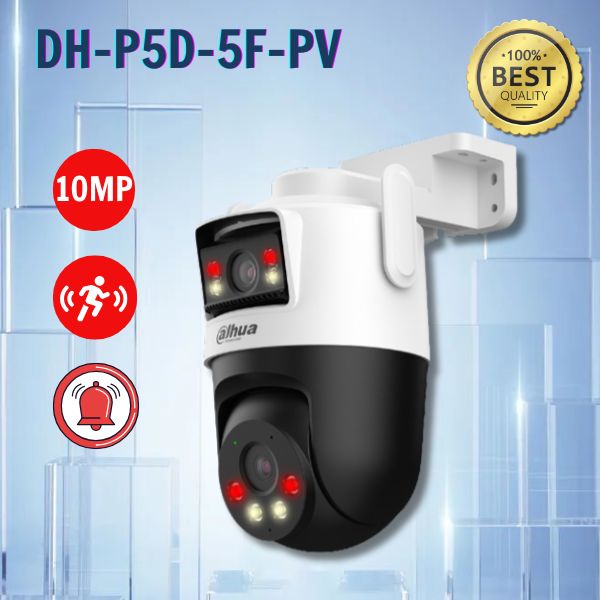 Camera Wifi 2 Ống kính Ngoài trời 5MP DAHUA DH-P5D-5F-PV, đèn LED, Đàm thoại 2 chiều, còi hú, phát hiện thông minh.