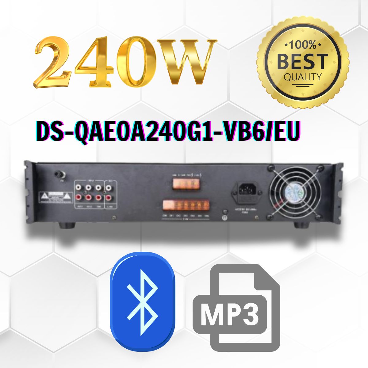 Bộ khuếch đại âm thanh Amply Hikvision DS-QAE0A240G1-VB6/EU, Analog 240W, 2 đầu vào micro, Hỗ trợ Bluetooth