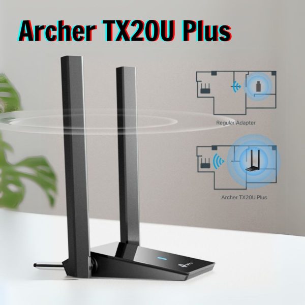 Bộ chuyển đổi USB Wi-Fi 6 Archer TX20U Plus Băng Tần Kép AX1800, 2 Ăng-ten ngoài độ lợi cao, USB 3.0