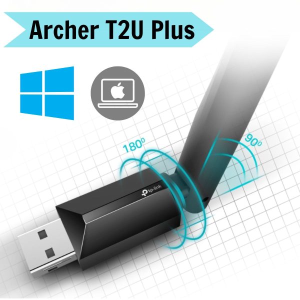 Bộ Chuyển Đổi USB Wi-Fi Archer T2U Plus Băng Tần Kép AC600, Ăng-ten ngoài độ lợi cao, USB 2.0