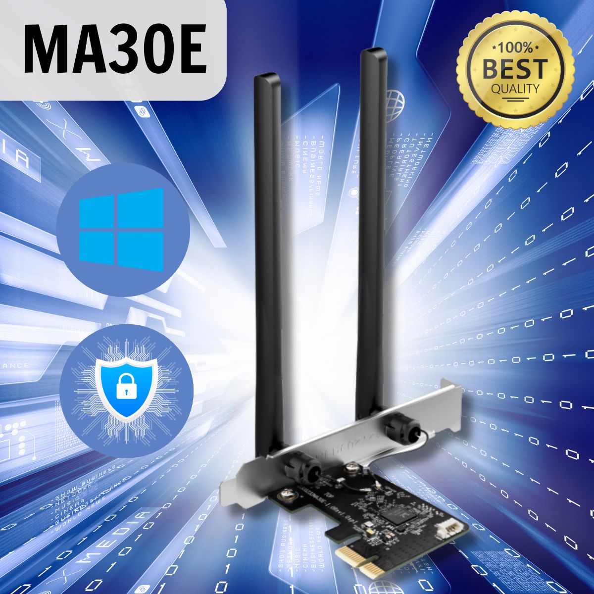 Bộ Chuyển Đổi PCI Express Wi Fi Bluetooth 5.0 MA30E Băng Tần Kép AC1200, 2 x Ăng-ten ngoài có độ lợi cao, MU-MIMO, WPA3