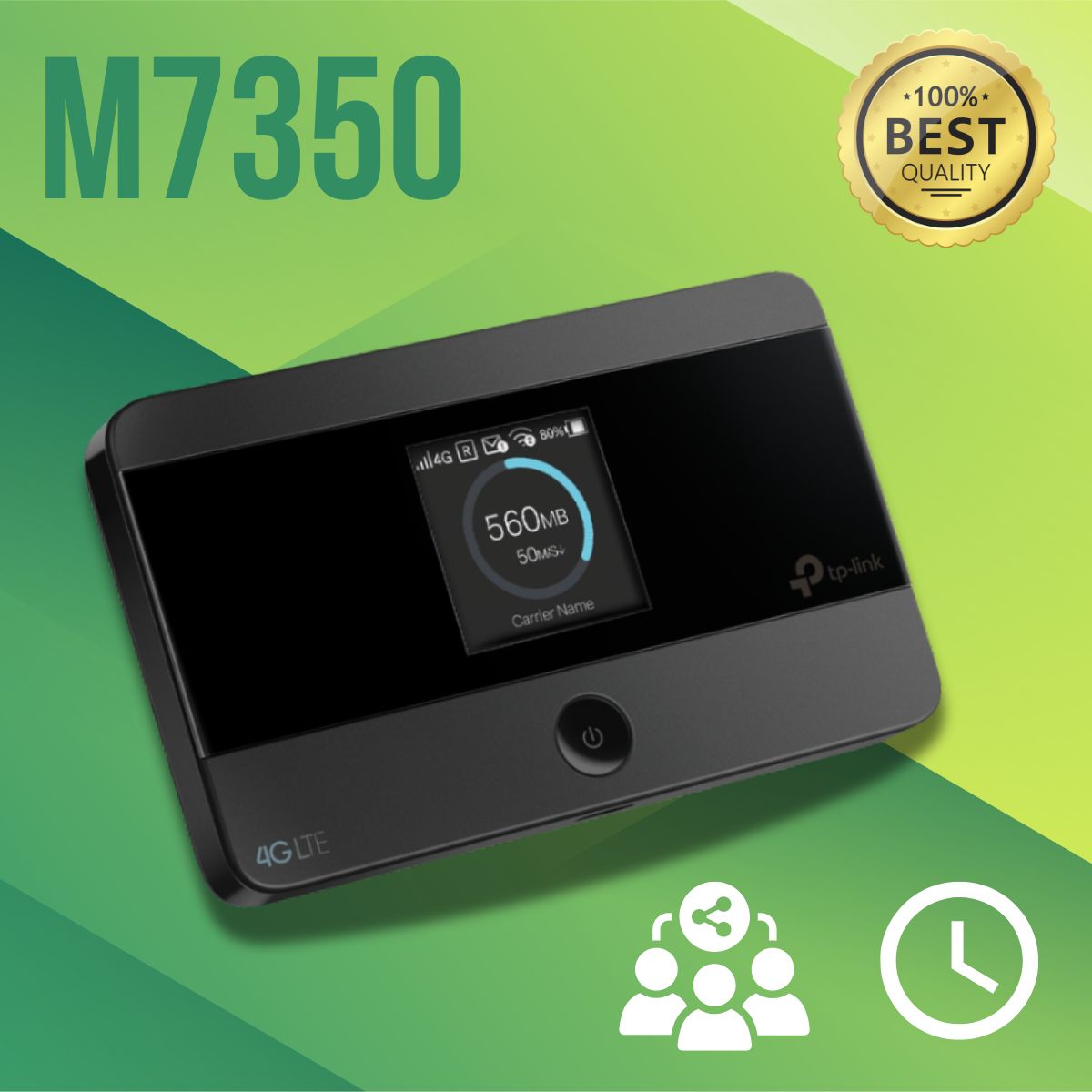 Wi Fi Di Động 4G LTE Mercusys M7350 Tốc độ 150Mbps, Pin sạc 2000 mAH, Màn hình màu TFT 1,4 inch, Khe cắm thẻ nhớ Micro SD 32 GB