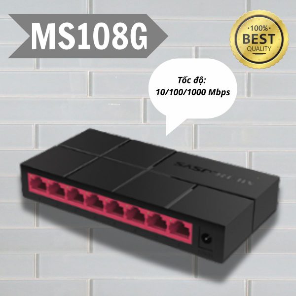 Switch để bàn Mini 8 Cổng 10/100/1000M Mercusys MS108G, Bộ đệm 64KB, Vỏ nhựa