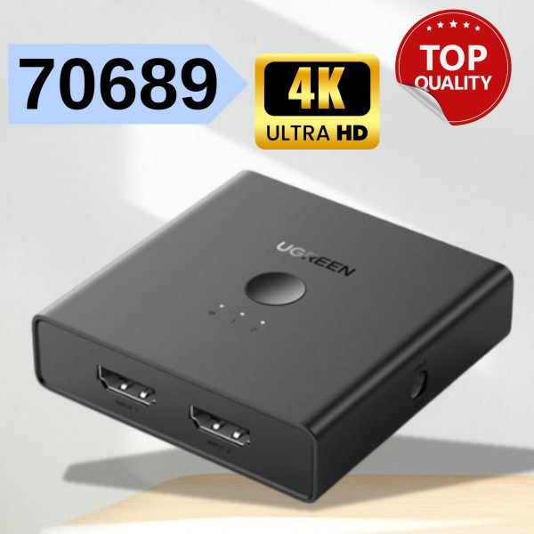 Bộ gộp tín hiệu HDMI 2.0 4K@60Hz Ugreen 70689 2 vào 2 ra, Màu đen CM318