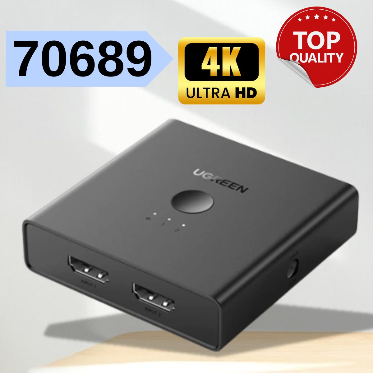 Bộ gộp tín hiệu HDMI 2.0 4K@60Hz Ugreen 70689 2 vào 2 ra, Màu đen CM318