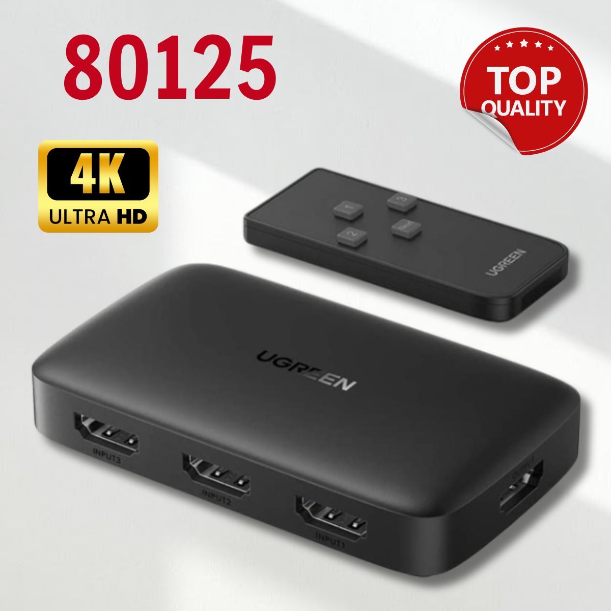 Bộ gộp chuyển mạch HDMI 3 vào 1 ra hỗ trợ 4K@30Hz 3D 1080p Ugreen 80125 (Có remote)