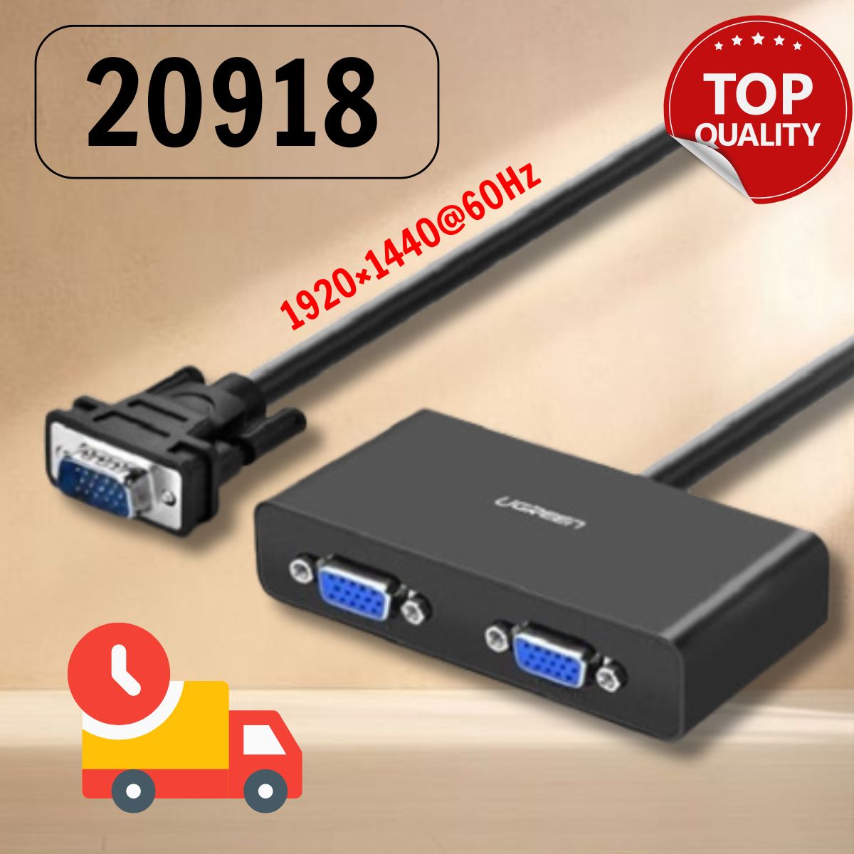 Cáp chia VGA 1 ra 2 Ugreen 20918, Độ phân giải Full HD, Chất liệu nhựa PVC cao cấp, Khoảng cách truyền lên đến 25m