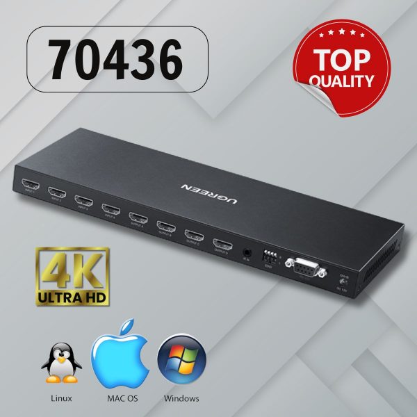 Bộ chia, gộp tín hiệu HDMI 2.0 Matrix 4 vào 4 ra Ugreen 70436, Băng thông 18Gbps