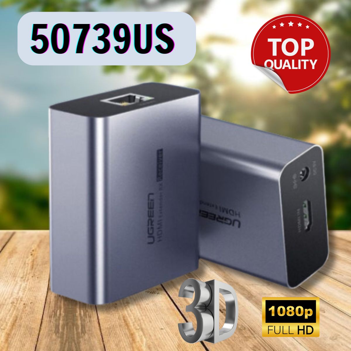 Bộ kéo dài HDMI  Ugreen 50739US 50M 1080p qua cáp mạng RJ45 Cat5e/Cat6 có điều khiển Irl chuẩn cắm US 50739eu 27612 CM196