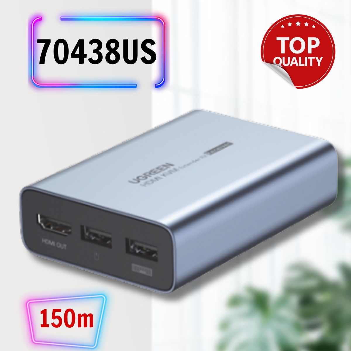 Bộ nhận HDMI + USB qua cáp mạng 150m Cat5e/Cat6 Ugreen 70438US Chuẩn cắm US cần mua thêm bộ phát CM291 